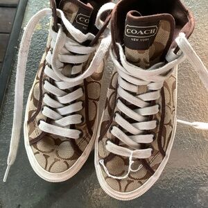 Coach women high top brown and tan sneaker sz 5.5B